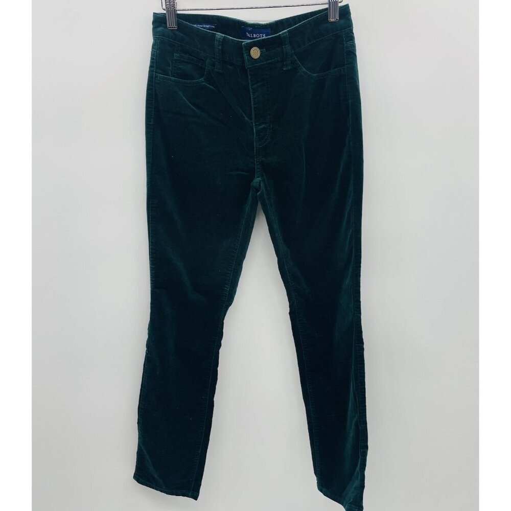 Talbots Petite Womens Size 2P‎ High Waist Straight Leg Velveteen Pants in Green